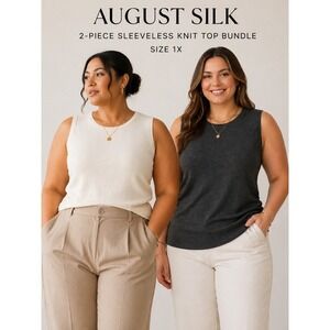 August Silk 2pc Sleeveless Knit Tops Size 1X Ivory Gray Silk Blend Minimal chic